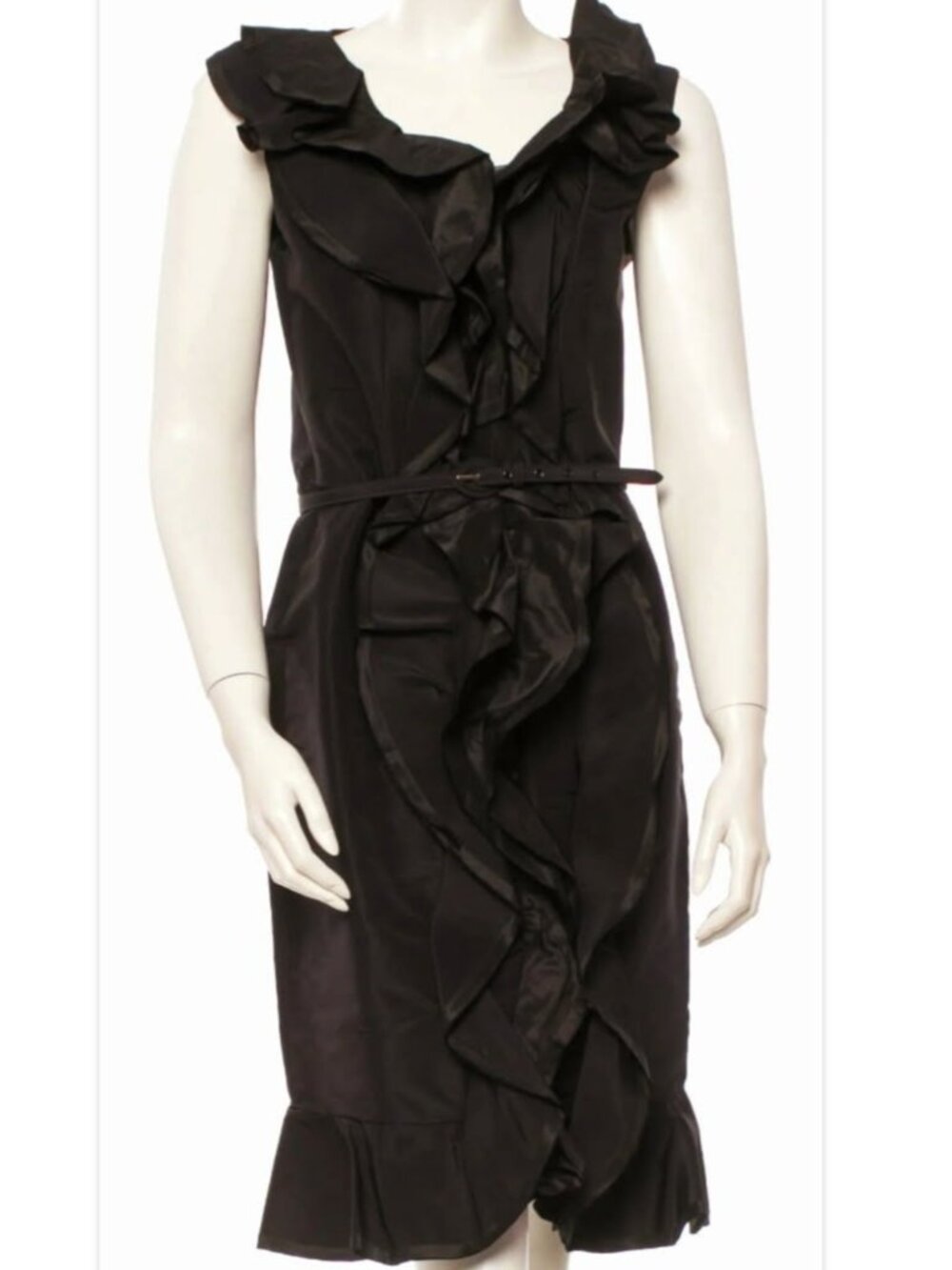 OSCAR DE LA RENTA 100% Silk Black Dress With Ruffle Accents sz L/US 10